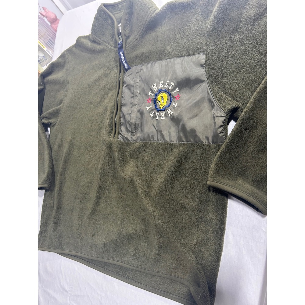 Looney Tunes Tweety Bird Quarter Zip Fleece Pullover Olive Green‎ Large